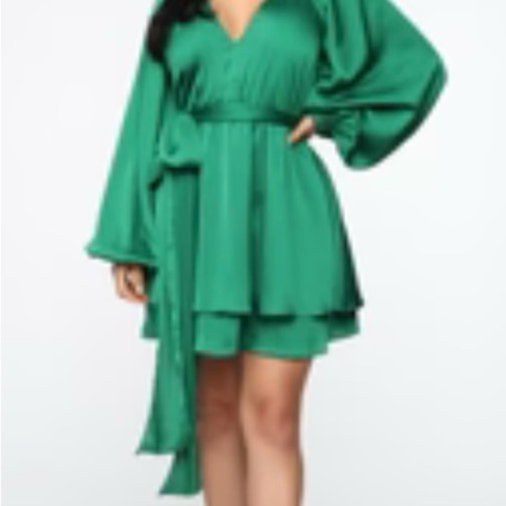 Fashion Nova Vibrant Green Long Sleeve Dress